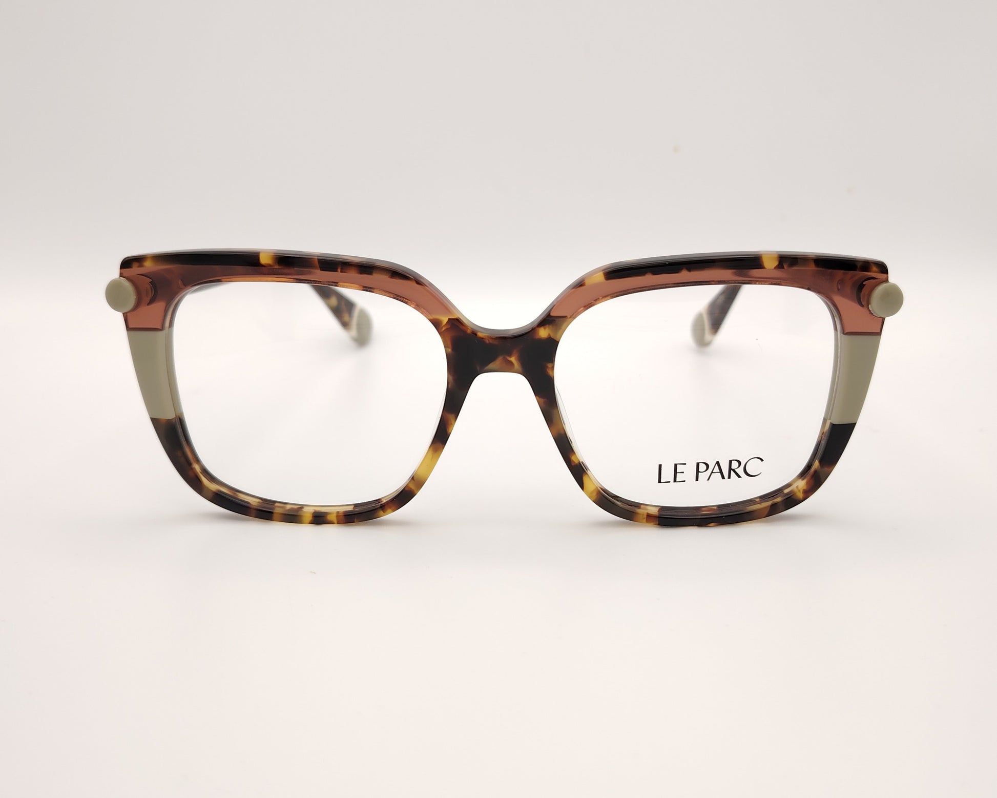 gafas de vista le parc con montura carey cuadrada y detalles en color beige claro