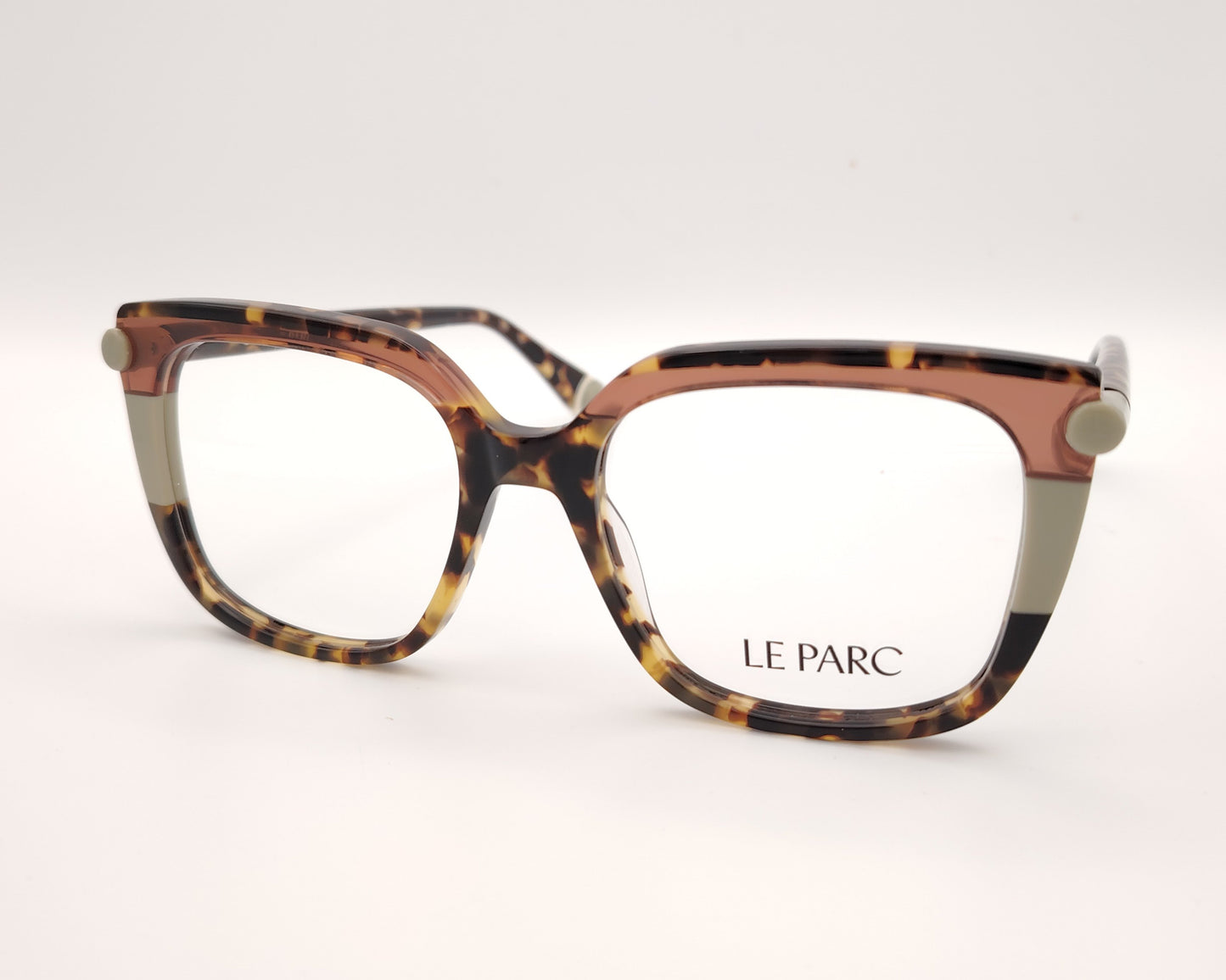 gafas de vista le parc con montura carey cuadrada y detalles en color beige claro