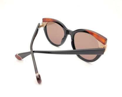 gafas de sol le parc kappor 01 negras con detalles crema y carey ámbar y lentes marrones