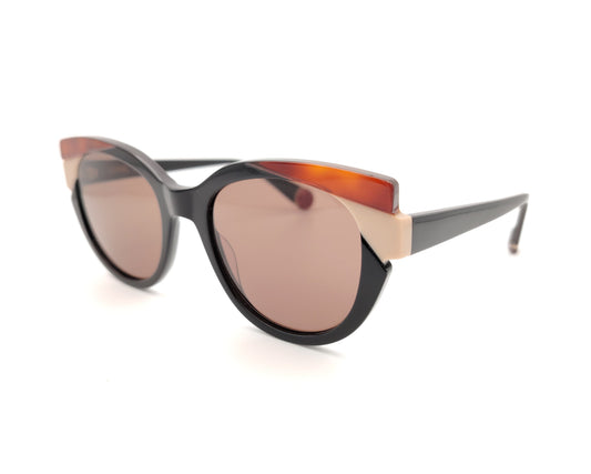 gafas de sol le parc kappor 01 negras con detalles crema y carey ámbar y lentes marrones