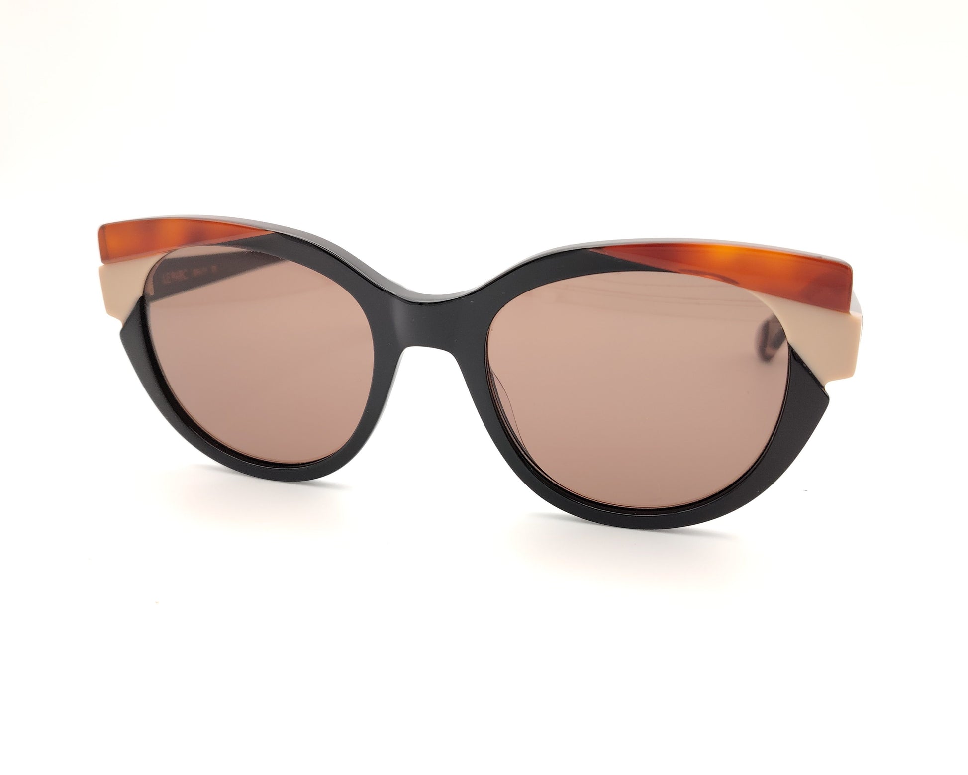 gafas de sol le parc kappor 01 negras con detalles crema y carey ámbar y lentes marrones