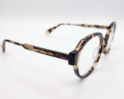 gafas le parc marcelis 02, montura redonda de acetato en tonos habana y negro, diseño moderno con estilo sofisticado