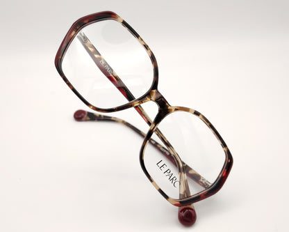 gafas de vista le parc orlandi 02 en acetato habana con detalles en rojo diseño elegante y ligero con forma hexagonal estilizada