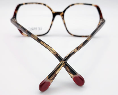 gafas de vista le parc orlandi 02 en acetato habana con detalles en rojo diseño elegante y ligero con forma hexagonal estilizada