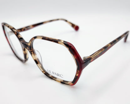 gafas de vista le parc orlandi 02 en acetato habana con detalles en rojo diseño elegante y ligero con forma hexagonal estilizada