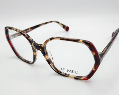 gafas de vista le parc orlandi 02 en acetato habana con detalles en rojo diseño elegante y ligero con forma hexagonal estilizada