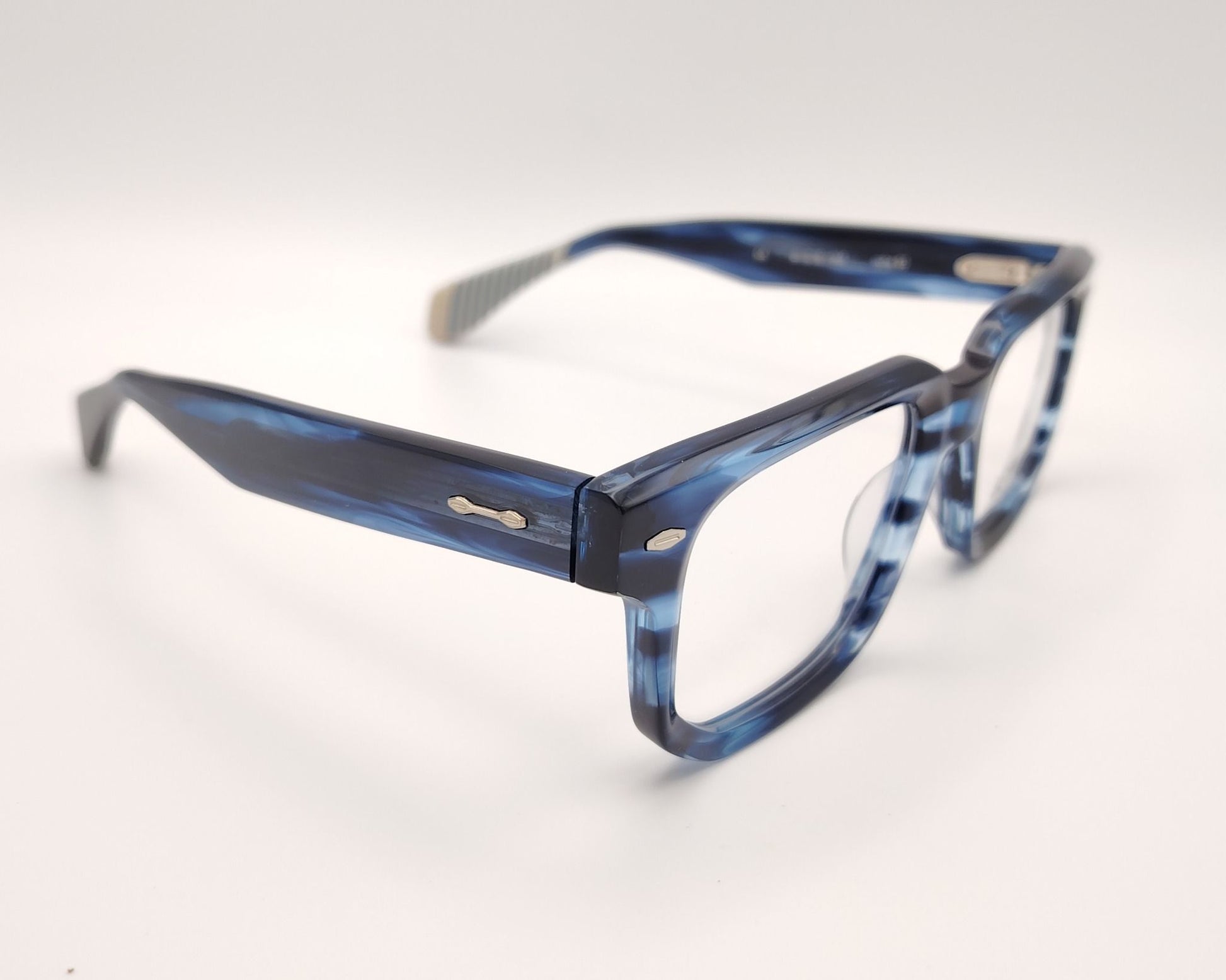 gafas de vista le parc rohe con montura gruesa de acetato en azul marmolado y varillas con detalles en gris