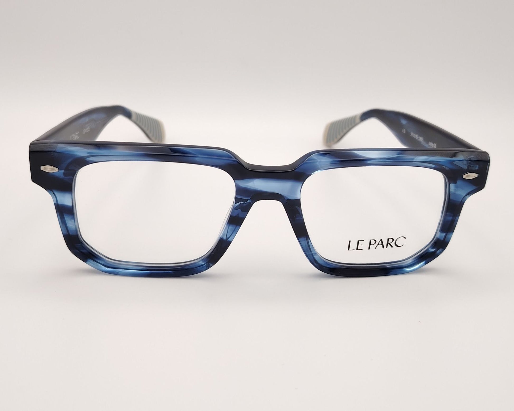 gafas de vista le parc rohe con montura gruesa de acetato en azul marmolado y varillas con detalles en gris