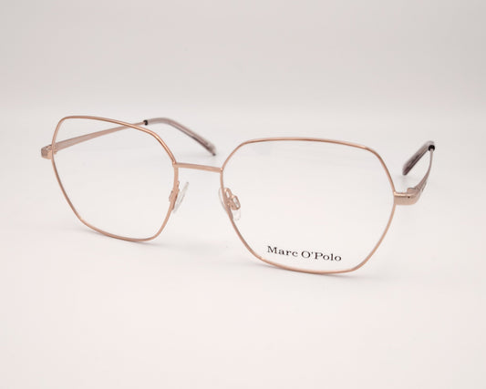 gafas metálicas dorado rosado de forma hexagonal marc o’polo con diseño ligero y moderno

