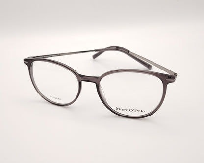 gafas marc o´polo de pasta redonda en color gris traslúcido con varillas de metal