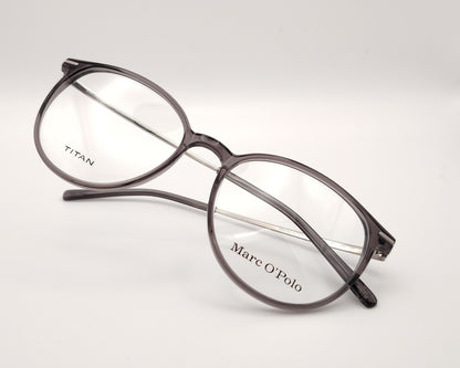 gafas marc o´polo de pasta redonda en color gris traslúcido con varillas de metal