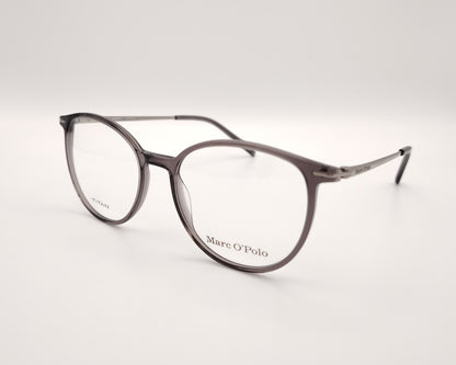 gafas marc o´polo de pasta redonda en color gris traslúcido con varillas de metal