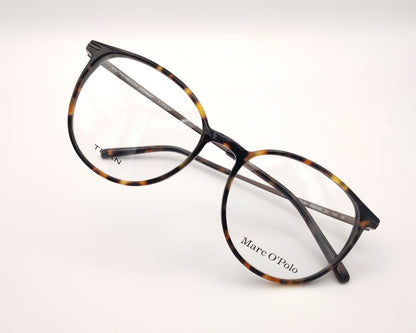 gafas marc o’polo redondas de acetato  en color carey con varillas de titanio 