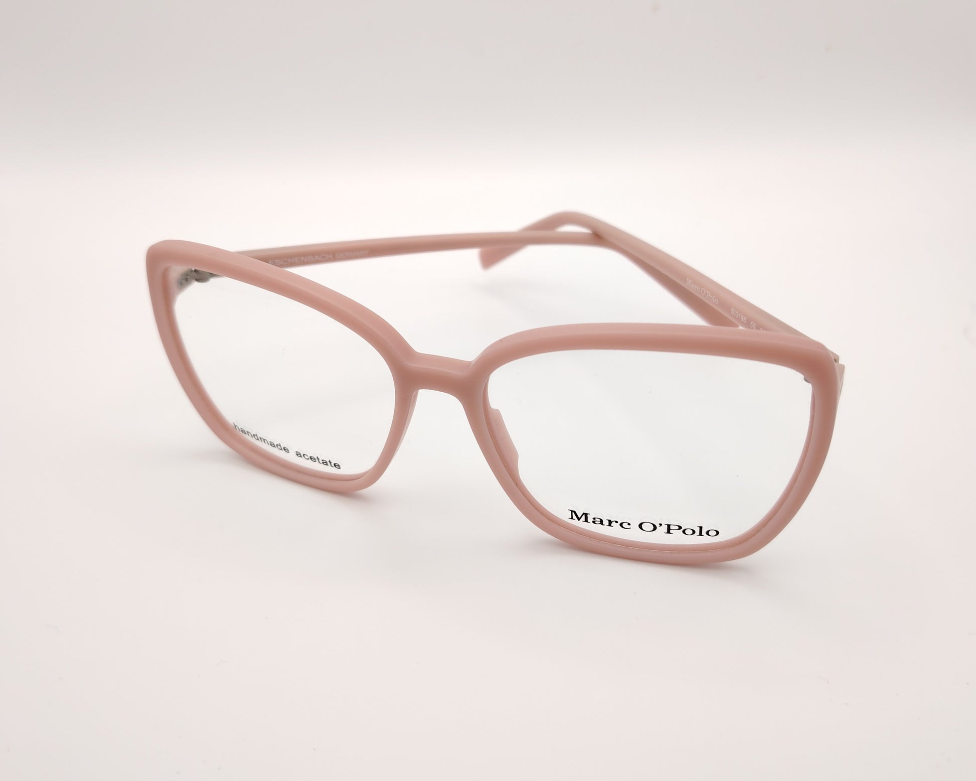 gafas marc o’polo rosa mate de forma cuadrada suave hechas a mano en acetato