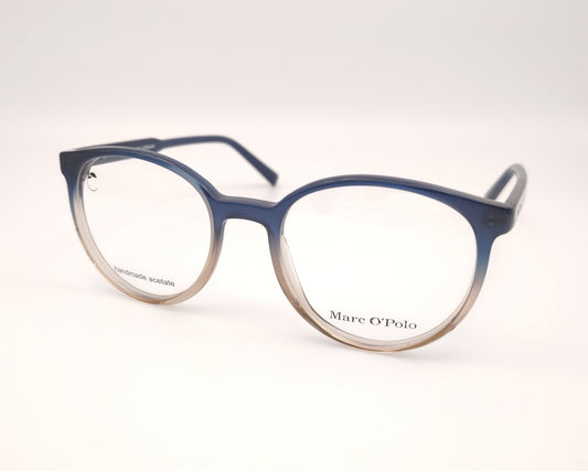 gafas redondas de acetato marc o’polo con degradado azul y beige y diseño artesanal

