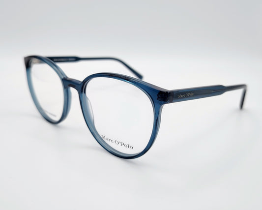 marc o’polo 503221 70 gafas de vista con montura de acetato en azul transparente diseño redondeado de inspiración retro con un toque contemporáneo, ideales para un estilo casual y sofisticado