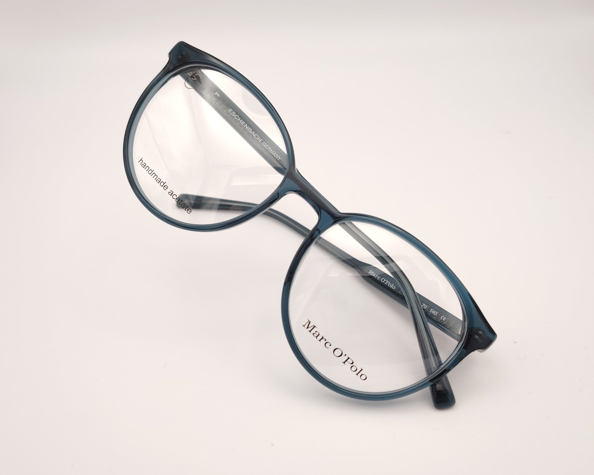 gafas redondas de acetato en azul traslúcido