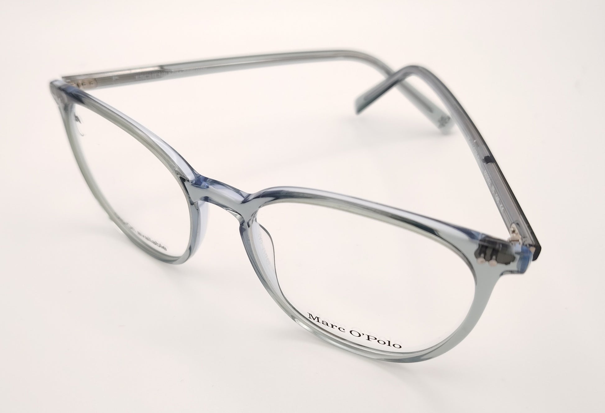 gafas marc o'polo de acetato transparente azulado compatibles con clip de sol