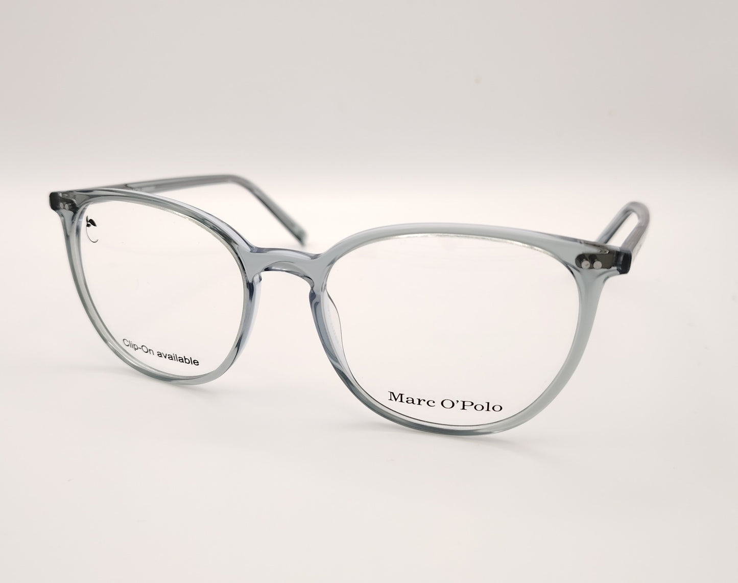 gafas marc o'polo de acetato transparente azulado compatibles con clip de sol