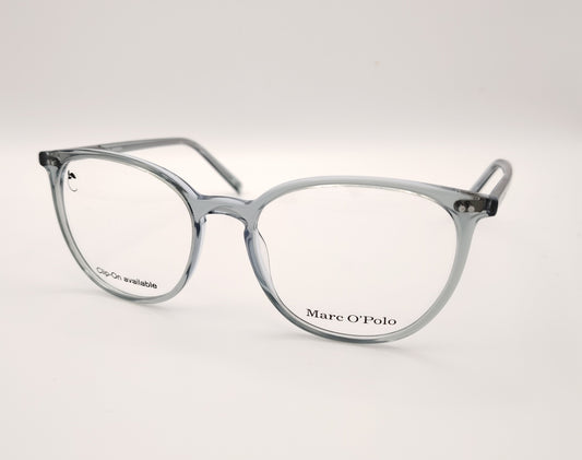 gafas marc o'polo de acetato transparente azulado compatibles con clip de sol