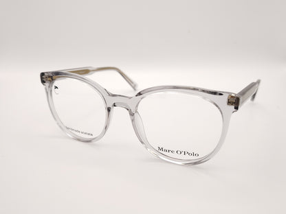 gafas graduadas marc o polo de forma redondeada en acetato transparente con varillas metálicas doradas