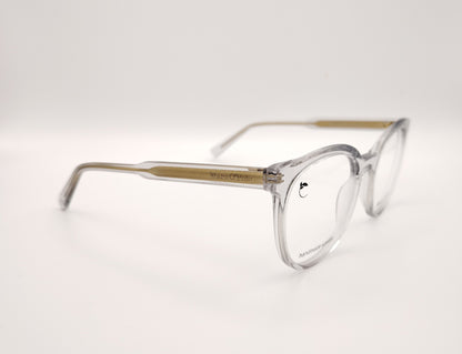 gafas graduadas marc o polo de forma redondeada en acetato transparente con varillas metálicas doradas
