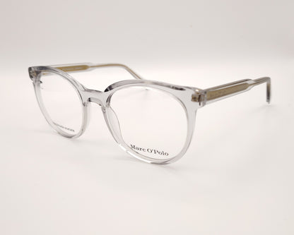 gafas graduadas marc o polo de forma redondeada en acetato transparente con varillas metálicas doradas