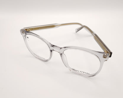 gafas graduadas marc o polo de forma redondeada en acetato transparente con varillas metálicas doradas