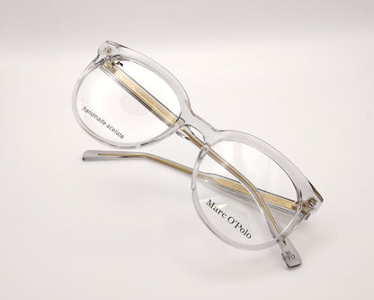 gafas graduadas marc o polo de forma redondeada en acetato transparente con varillas metálicas doradas