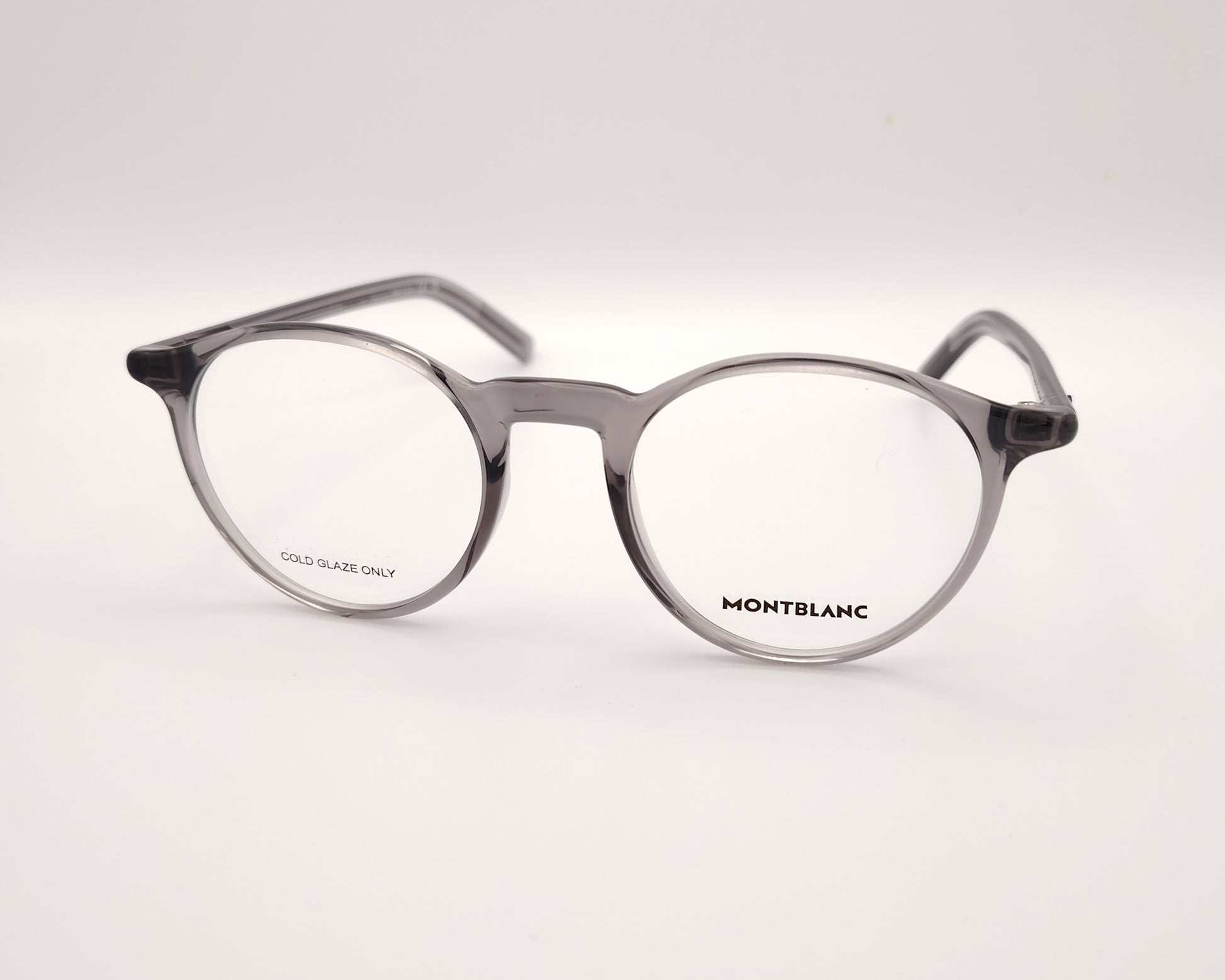 gafas montblanc de pasta redonda en color gris ahumado traslúcido