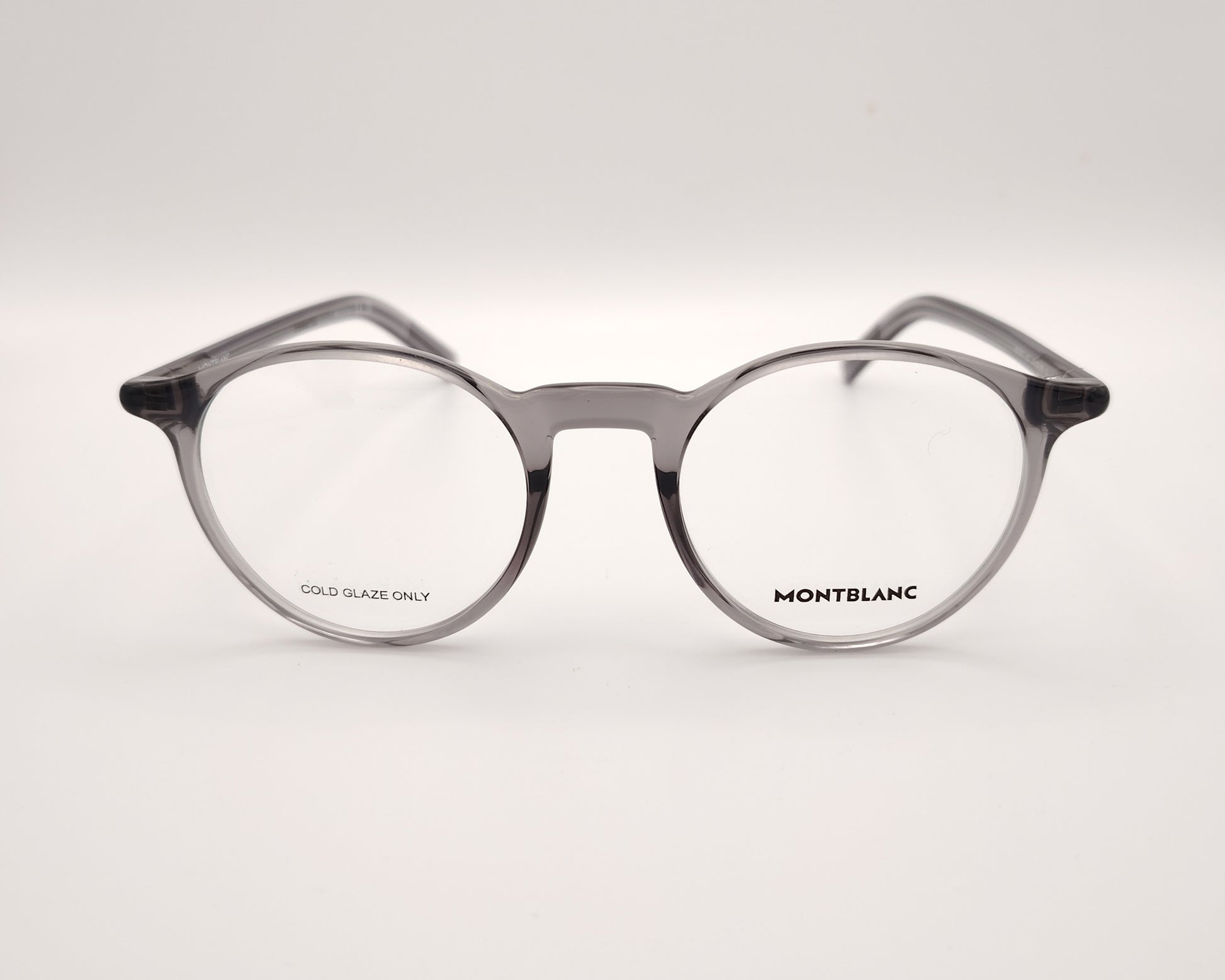 gafas montblanc de pasta redonda en color gris ahumado traslúcido