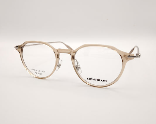 gafas montblanc redondas beige translúcidas con varillas metálicas finas