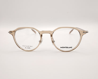 gafas montblanc redondas beige translúcidas con varillas metálicas finas
