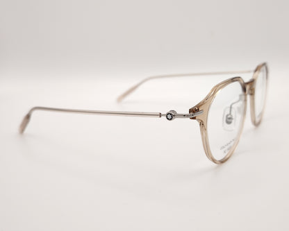 gafas montblanc redondas beige translúcidas con varillas metálicas finas