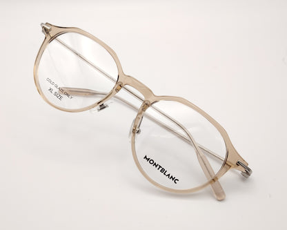 gafas montblanc redondas beige translúcidas con varillas metálicas finas