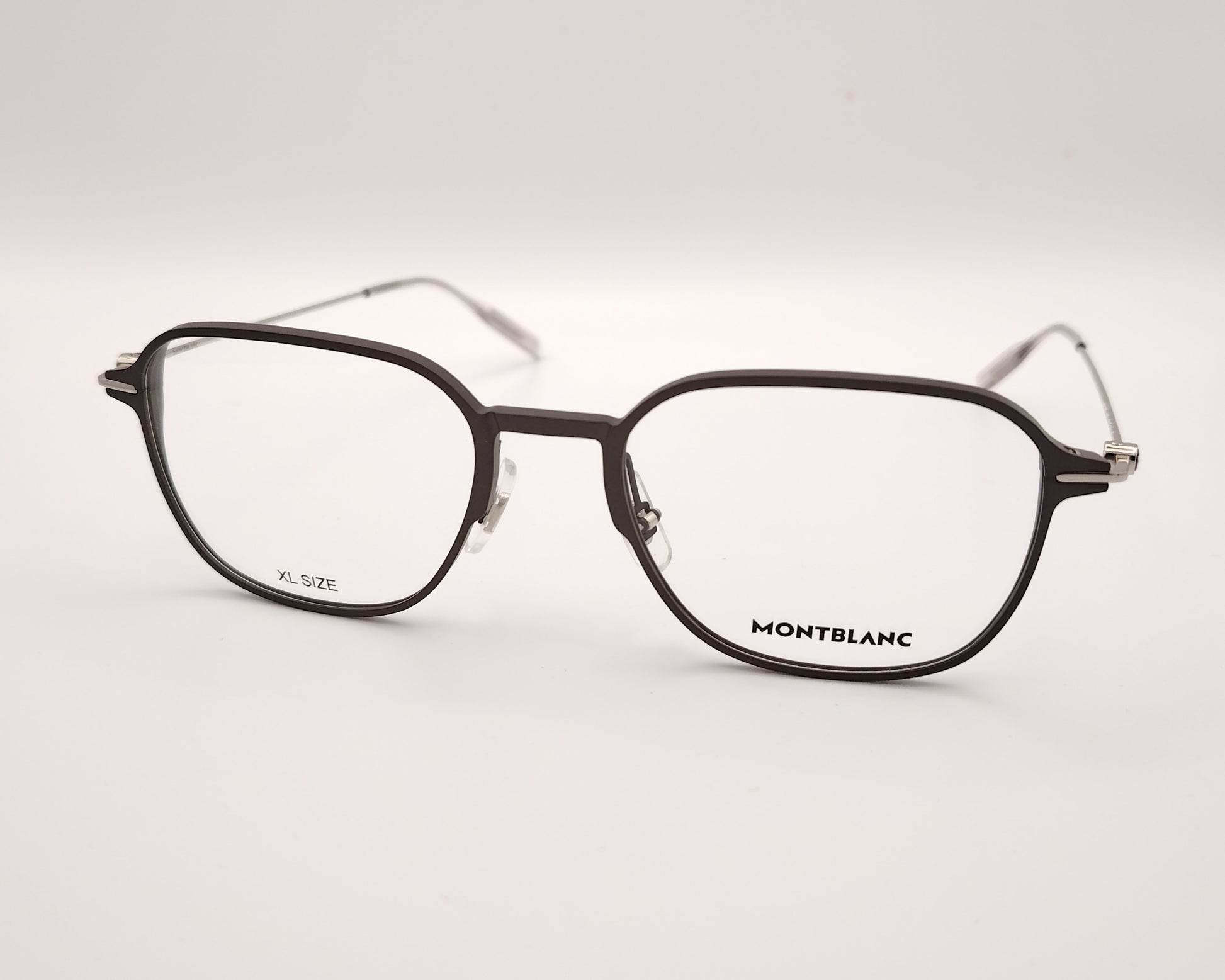 gafas montblanc de aluminio gris oscuro con forma aviador y varillas metálicas finas hechas en japón