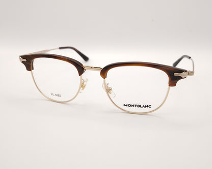 gafas montblanc clubmaster con parte superior marrón veteado y montura metálica dorada