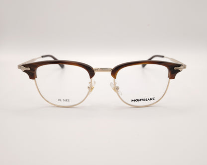 gafas montblanc clubmaster con parte superior marrón veteado y montura metálica dorada