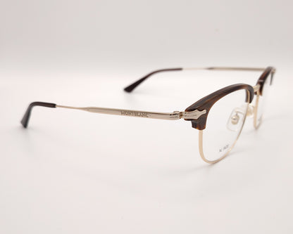 gafas montblanc clubmaster con parte superior marrón veteado y montura metálica dorada