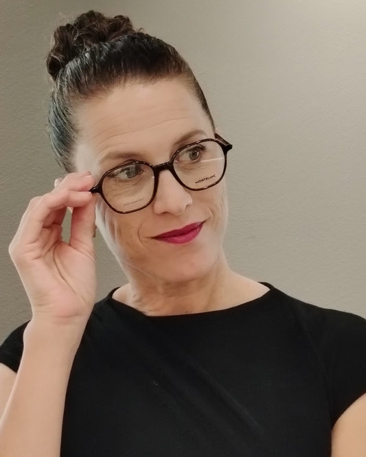 gafas montblanc de acetato en marrón con forma hexagonal redondeada