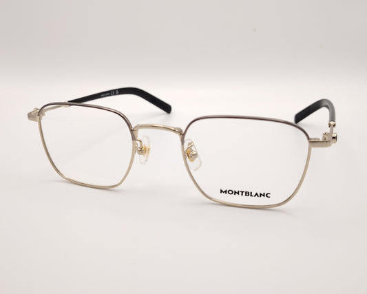 gafas montblanc con montura metálica rectangular y varillas con detalle de logo