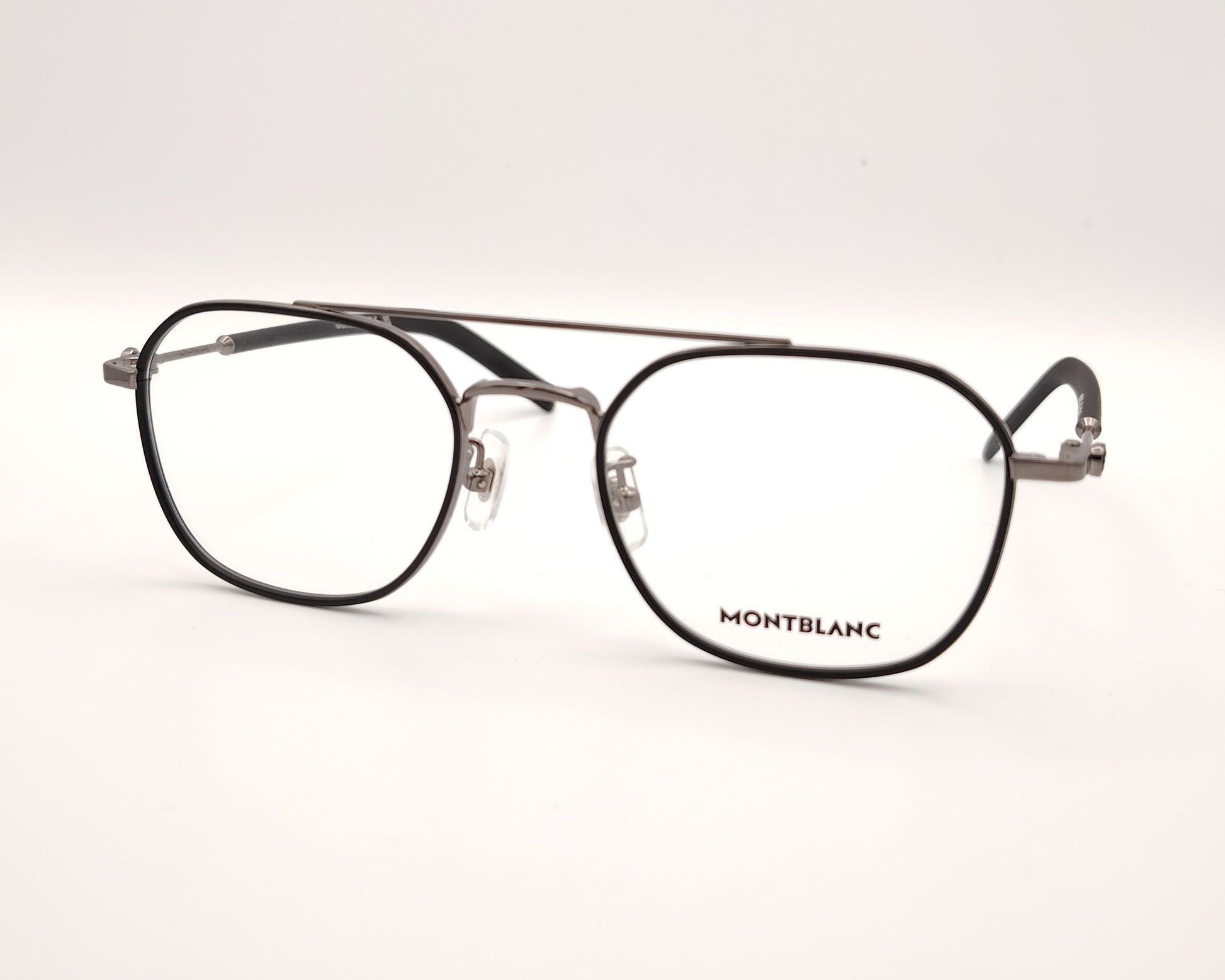 gafas montblanc metálicas de forma rectangular con doble puente y varillas negras