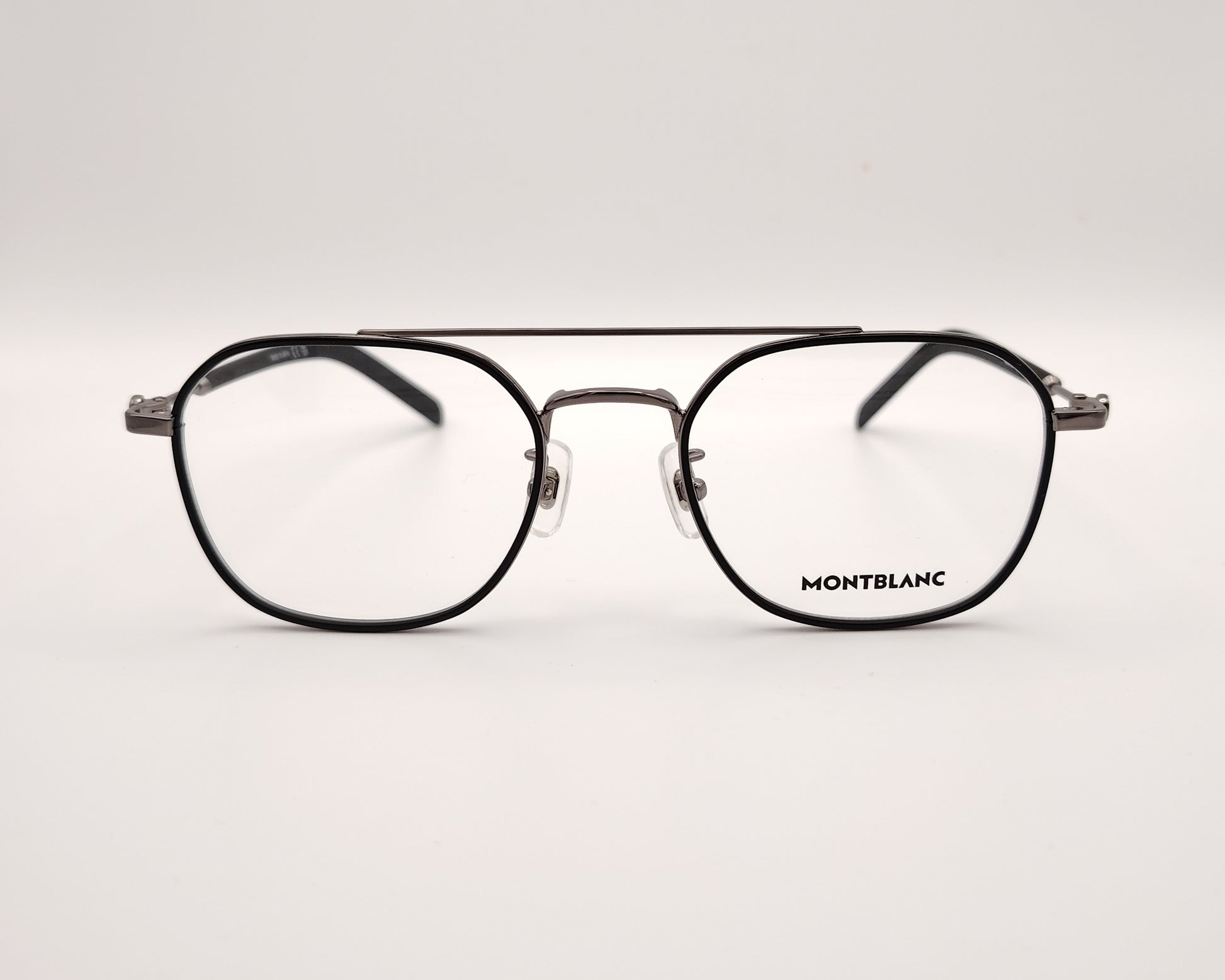 gafas montblanc metálicas de forma rectangular con doble puente y varillas negras