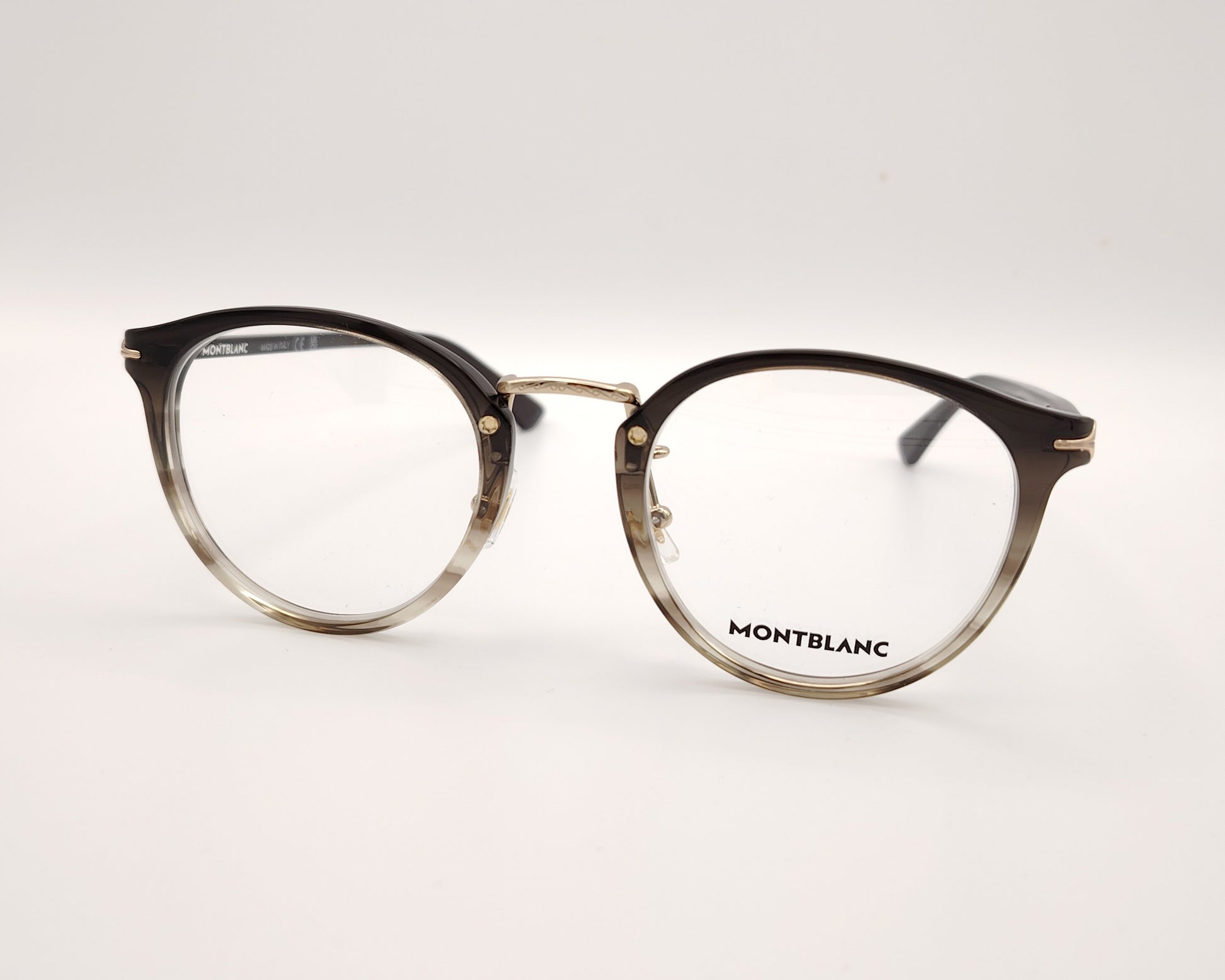 gafas montblanc redondas de acetato con montura degradada en gris oscuro y transparente