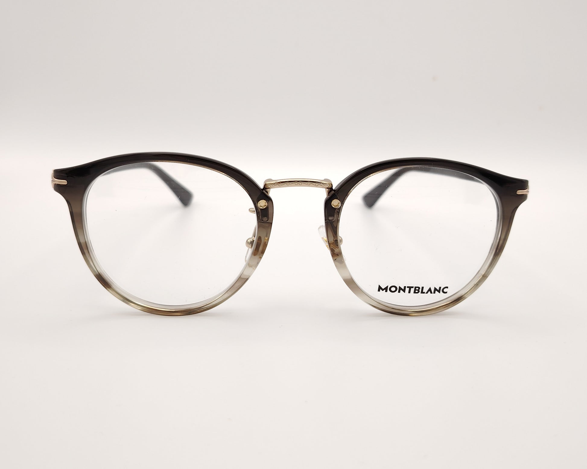 gafas montblanc redondas de acetato con montura degradada en gris oscuro y transparente