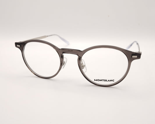 gafas montblanc redondas con frontal gris transparente y varillas metálicas finas