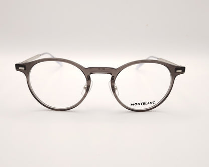 gafas montblanc redondas con frontal gris transparente y varillas metálicas finas