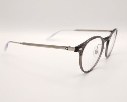 gafas montblanc redondas con frontal gris transparente y varillas metálicas finas