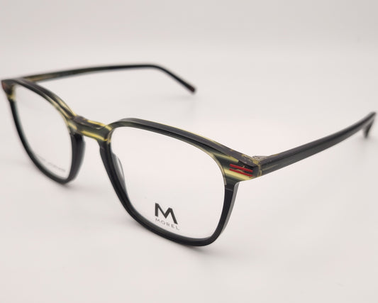 morel celadon 3 vn07 gafas de acetato en formato cuadrado con color negro con detalles en verde lima y embellecedores en metal rojo en los talones