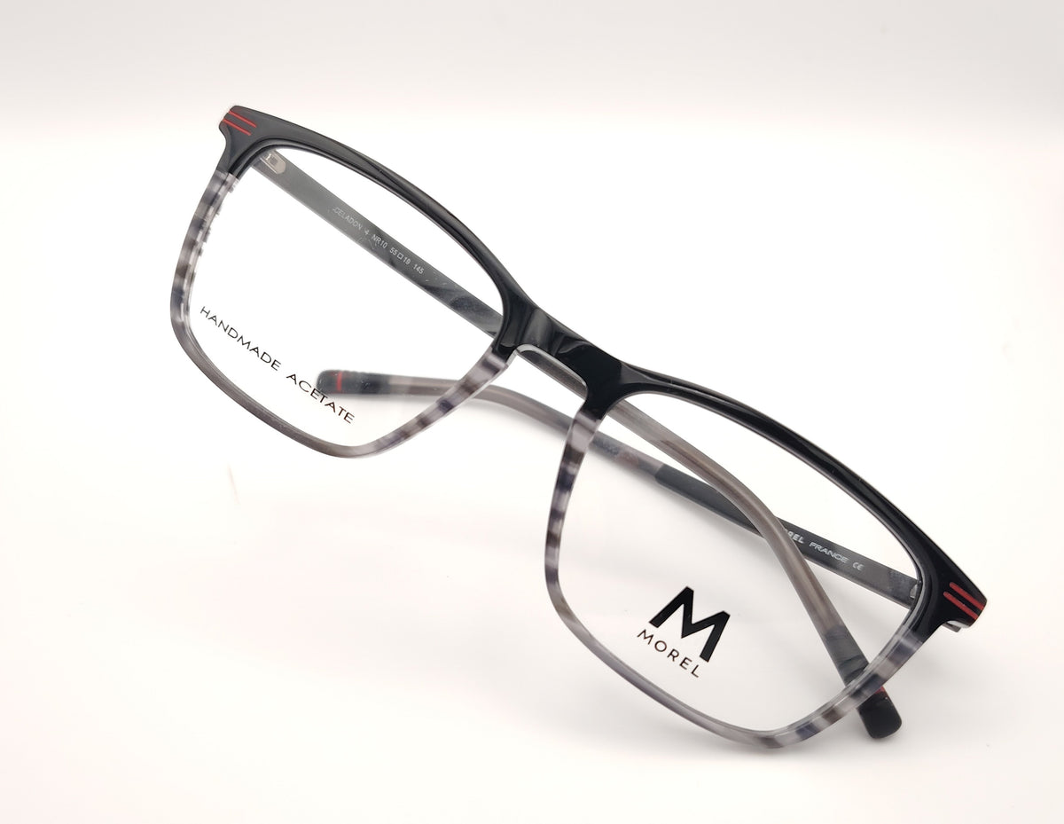 gafas graduadas morel de acetato en negro y gris carey con forma rectangular y varillas finas